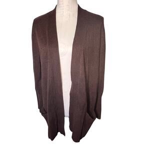 Sonoma Dark Brown Cotton Blend Ribbed Open Pocketed Cardigan Sweater Womens Lg‎